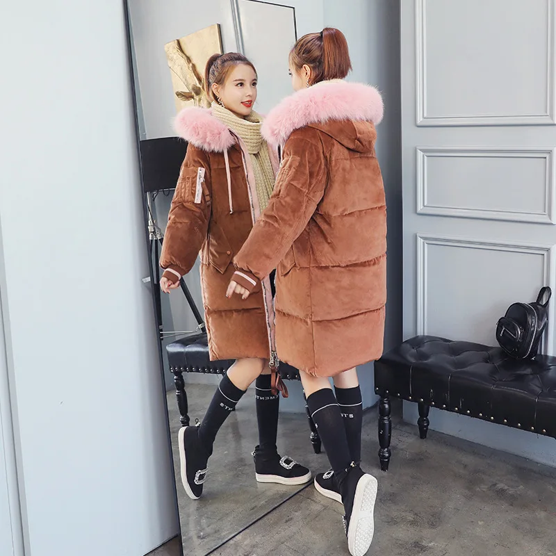 Женская куртка с хлопковой подкладкой длинная парка меховым воротником в