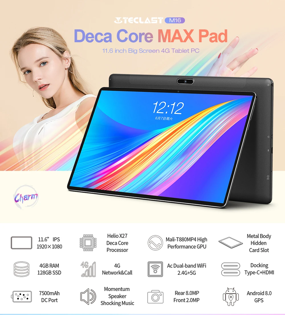 Teclast M16 11 6 дюймов 4G планшет Android 8 0 планшетный ПК Helio X27 2 GHz Deca core CPU 4GB RAM128GB ROM Docking Type