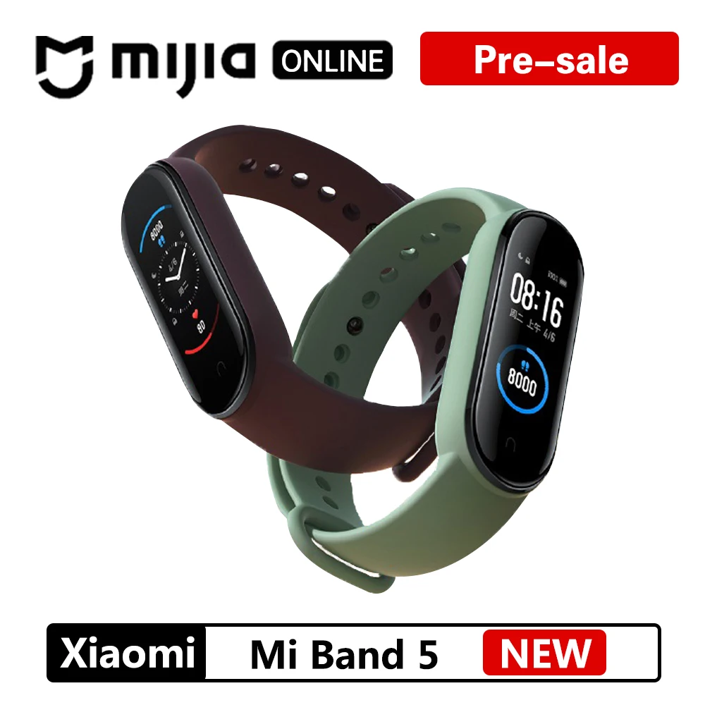 Новый смарт браслет Xiaomi Mi Band 5 4 цвета AMOLED экран умный Браслет Mijia Miband фитнес трекер