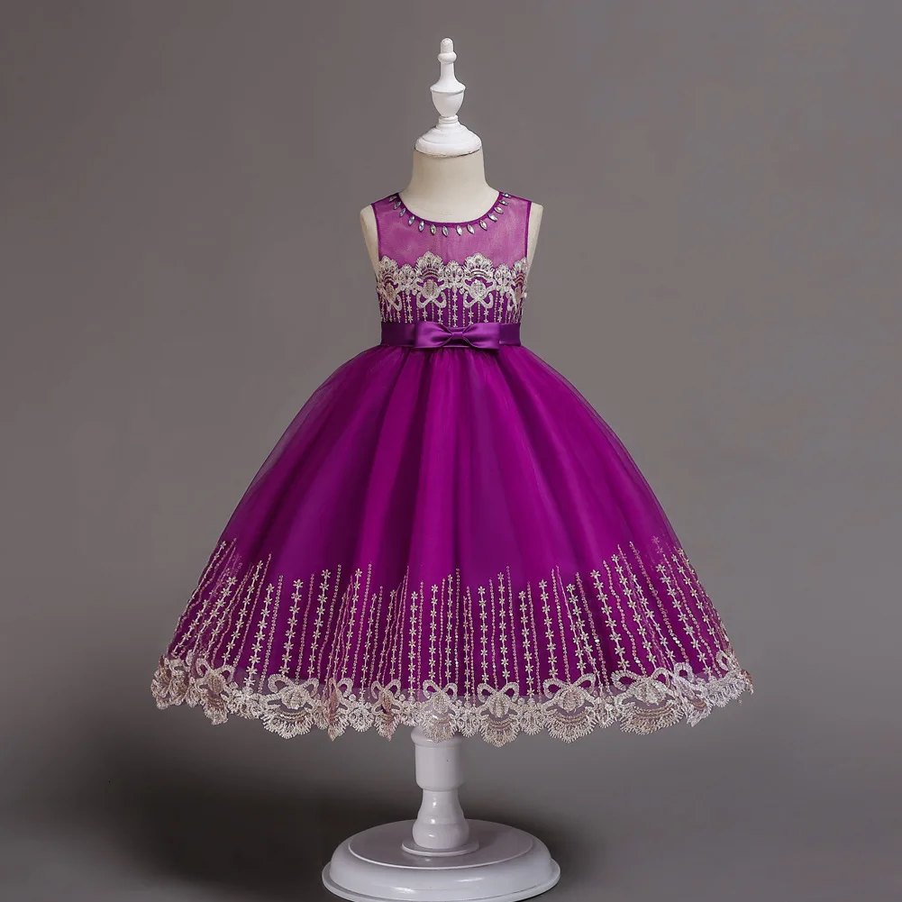 Платья для девочек с круглым вырезом без рукавов бантом трапециевидной юбкой