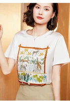 fashion high quality silk and cotton short sleeve tops women summer blouses vintage plaid loose real silk casual shirt female