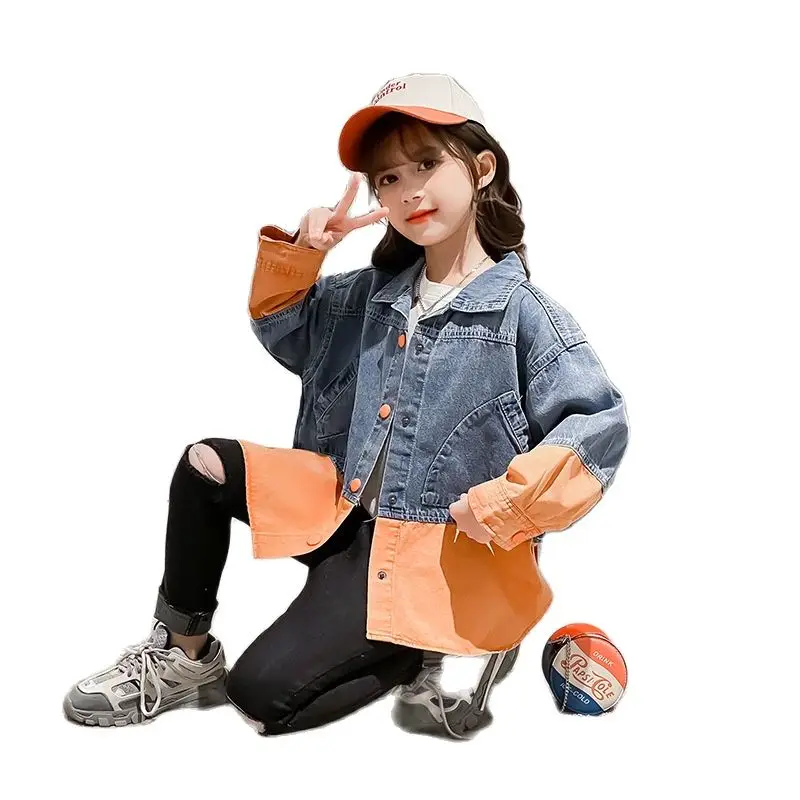 

Teenager Gils Denim Jackets Kids Jeans Coat Children Splice Outerwear Clothing Spring Autumn Teen Girl Sport Clothes 12 13 14 16