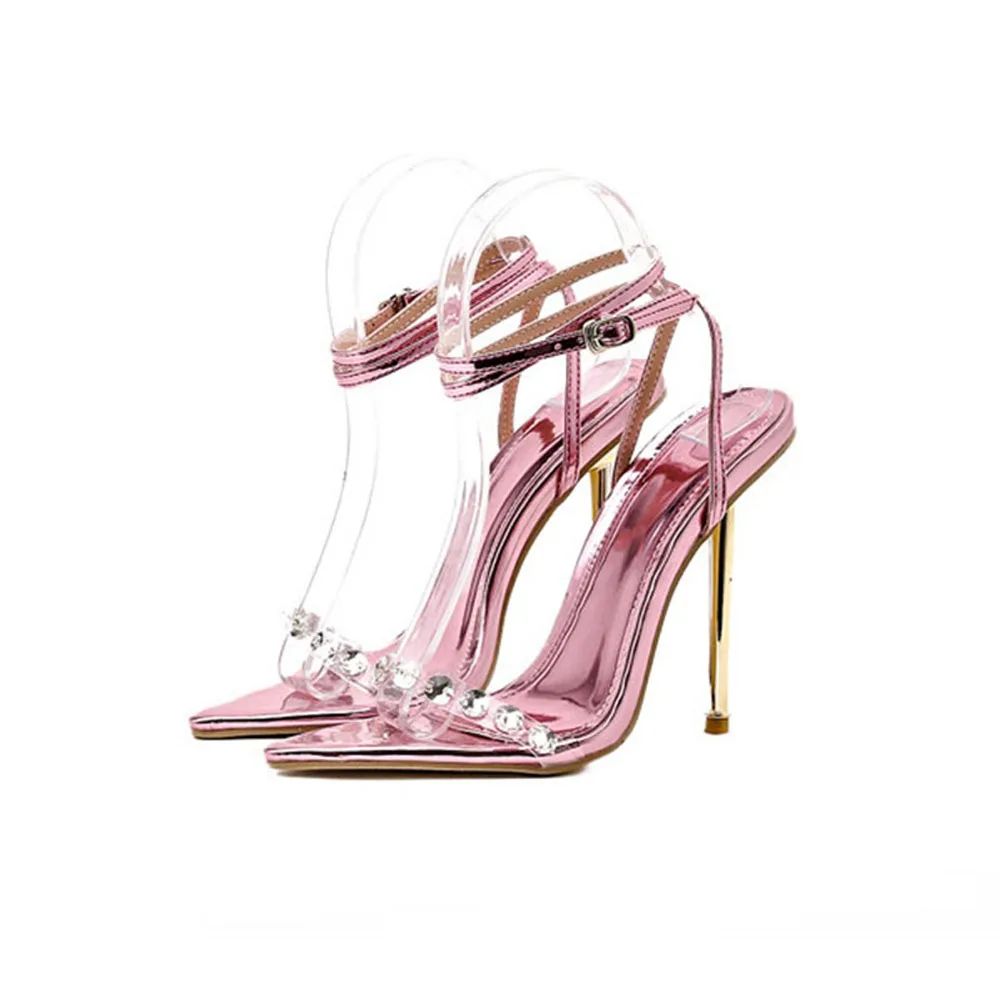 

Insgirls New Sandals Women 2021 Summer Sexy Stiletto Pointed Toe Bling Rhinestone Ladies High Heels Rome Buckle Strap Pumps