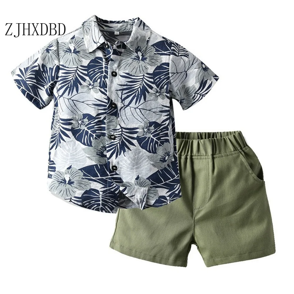 Лето 2020 новинка Детская гавайская рубашка с коротким рукавом и принтом для