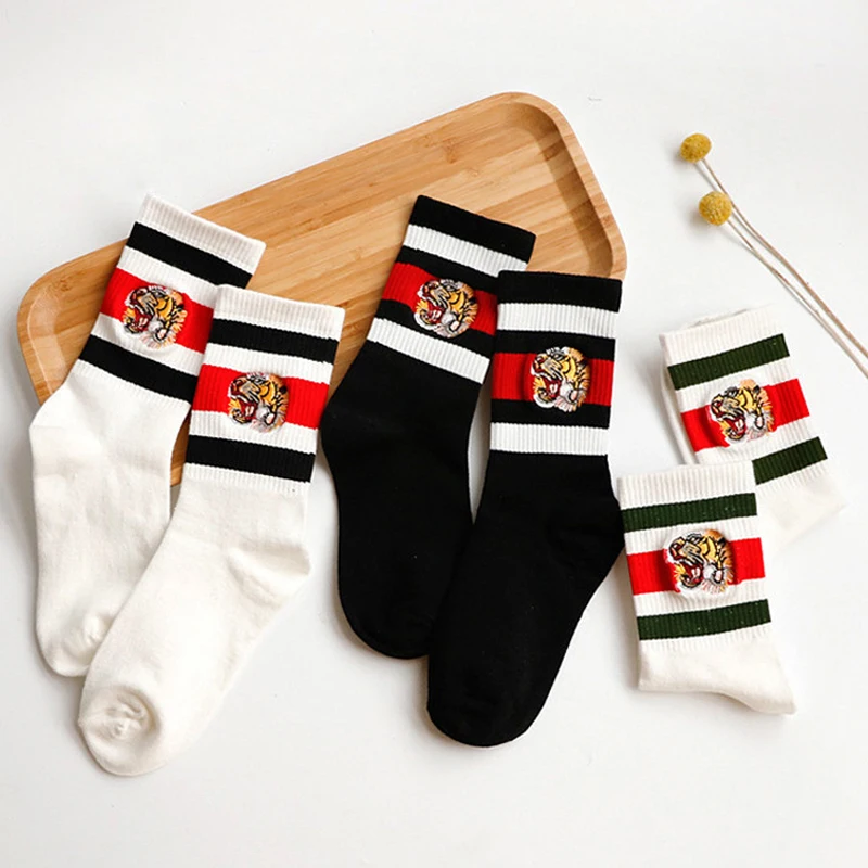 Женские носки с вышивкой в полоску тигра хлопковые вырезом лодочкой Harajuku унисекс