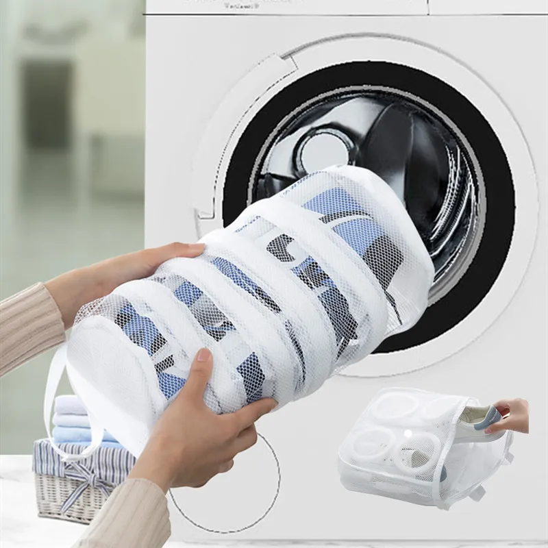 

Shoes Washing Laundry Bags Polyester Mesh Zipper Closure Washing Machine Shoe Bra Protector with Hanging Loops Storage Organizer