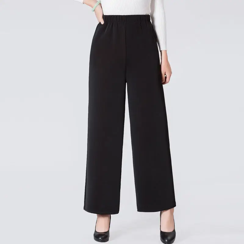 

2021 New Summer Women Elastic High Waist Wide Leg Black Pants Fashion Korean Slim Casual Loose Straight Trousers for Mum Z167