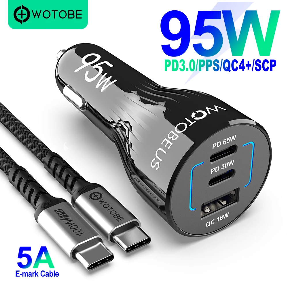 95 Вт USB C автомобильное зарядное устройство 3 портовый PPS/PD 65 Вт/45 Вт/30 Вт/20 QC3.0 18 для
