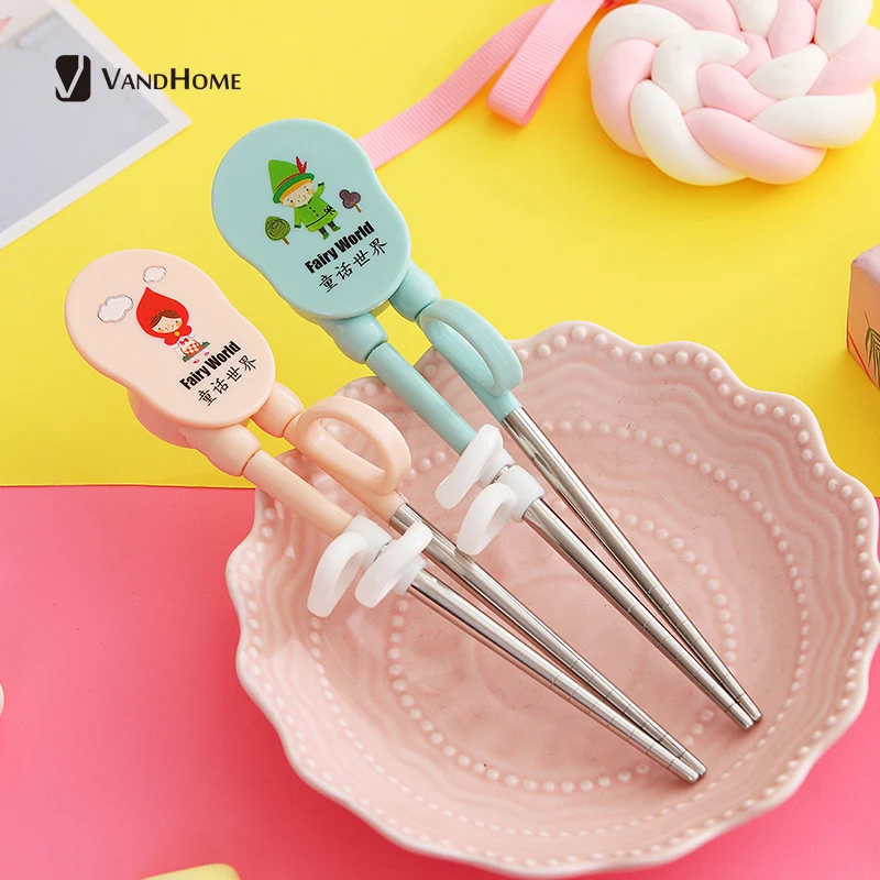 VandHome Cute Chinese Training Chopsticks 304 Stainless Steel Food Sticks For Kids Reusable Non-slip Learning Chopstick Helper | Дом и сад