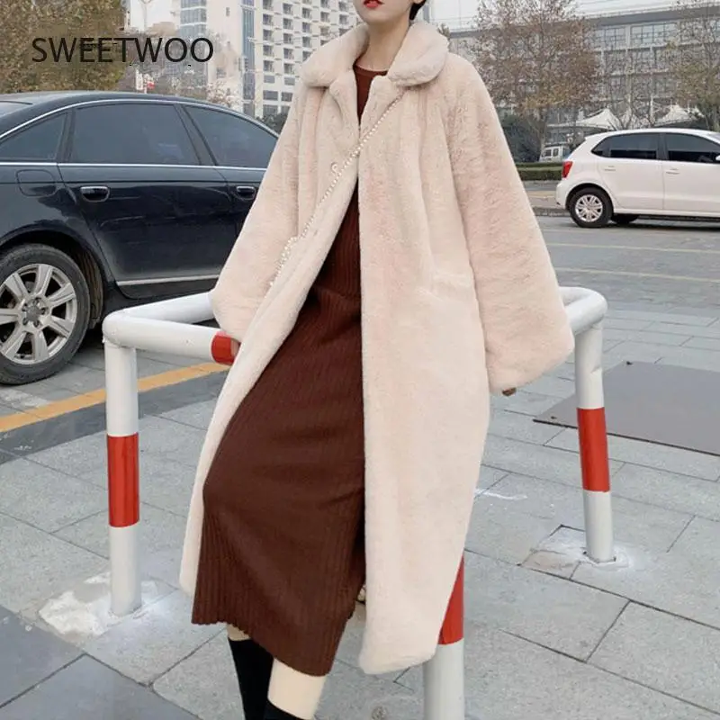 Loose Warm Outwear Luxury Faux Fur Coats Long Women Parka Fashion 2021 Winter Thick Imitation Mink Jacket Female Belt