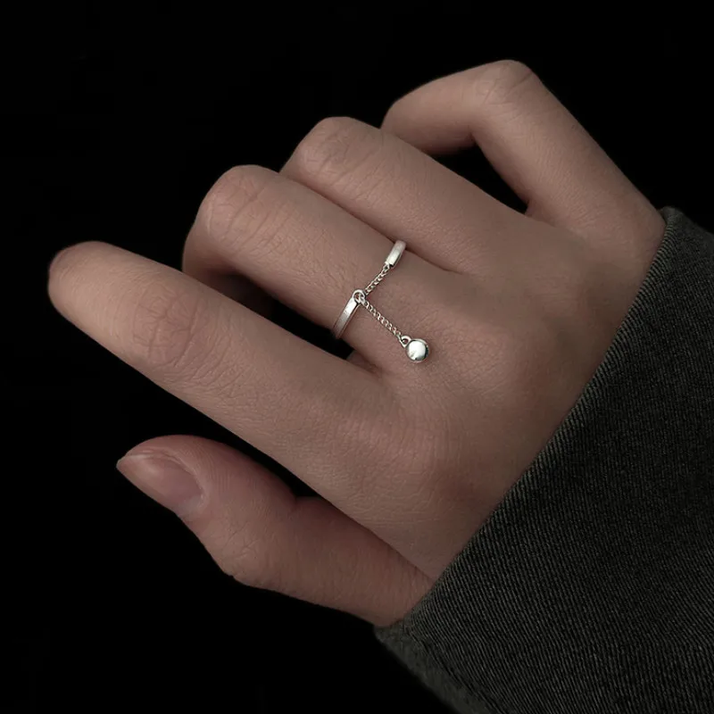 

Circle Geometric Rings Romantic Girl Finger Jewelry Simple Tassel Adjustable Rings Silver Color Chain Bead Ring Wholesale