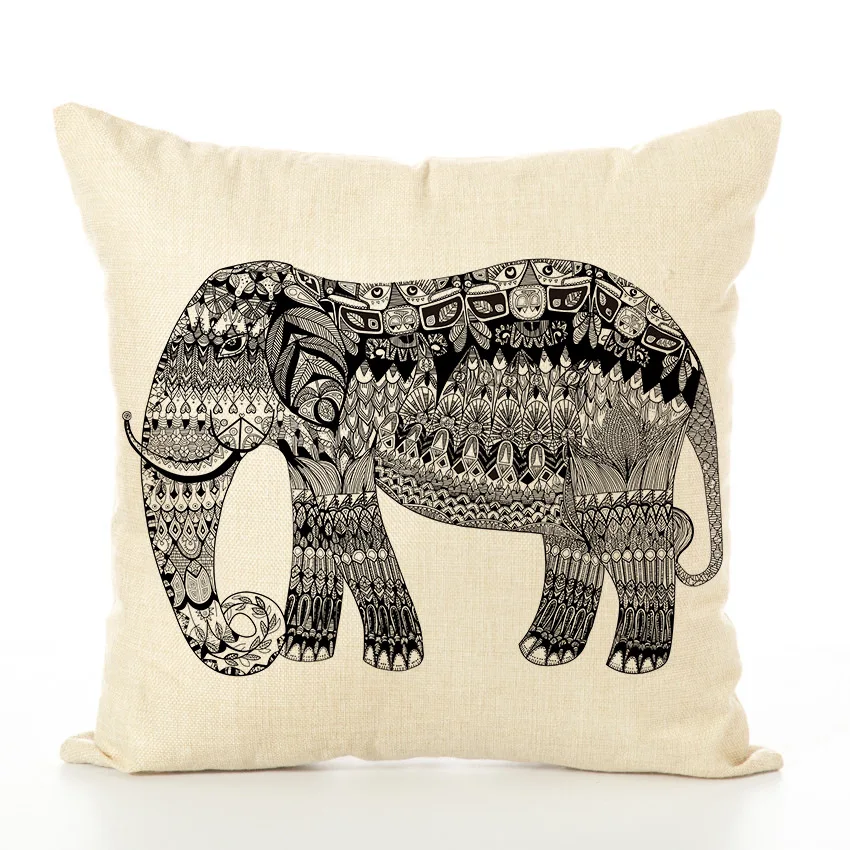 Новинка льняная наволочка с принтом в виде слона для кухонного стула