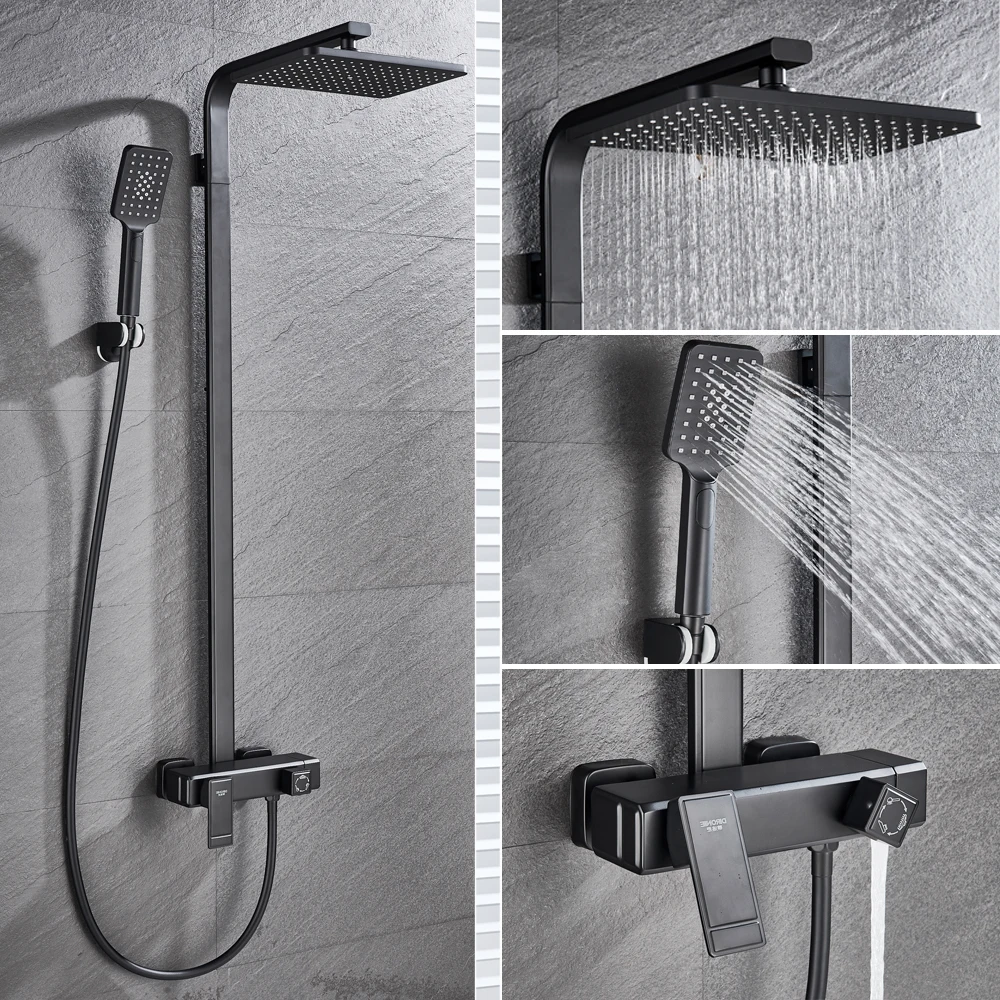 Bathroom Faucet Chrome/Black Rain Shower Head Bath Faucet Wall Mounted Bathtub Shower Mixer Tap Shower Faucet Shower Set Mixer