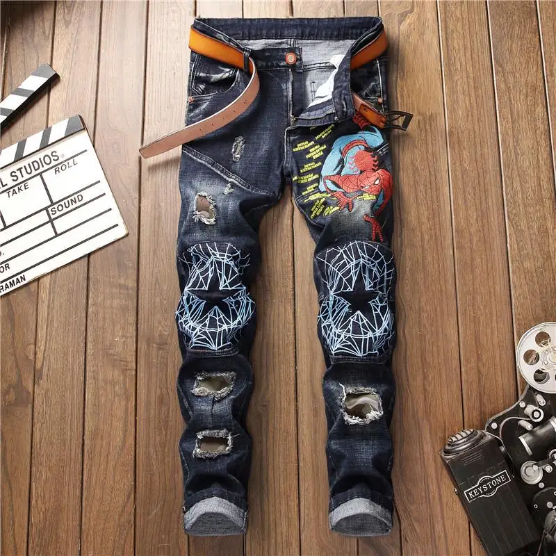 

New Arrivals Men's Jeans Retro Denim Pants Casual Hiphop Embroidery Trousers