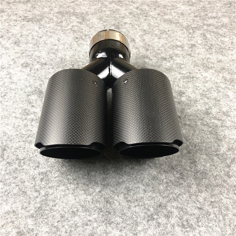 Matte Black Один кусок Y Модель Универсальный глянцевый/матовый карбоновый автомобиль выхлопные Двойные наконечники+ 304 нержавеющая сталь глушитель Конец двойные трубы - Цвет: Matte Black