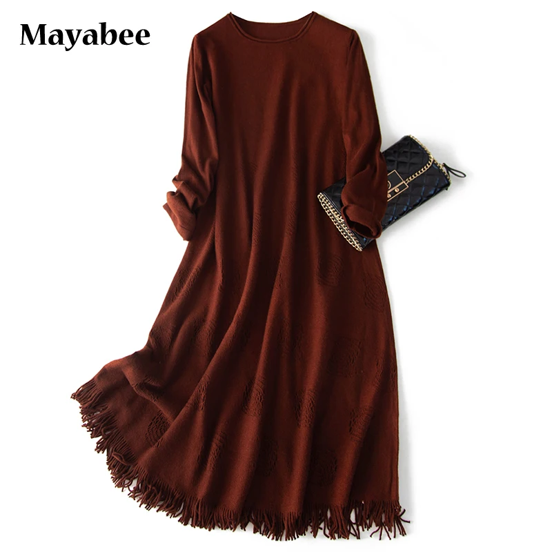 Xiaoxiangfeng 2021 Early Spring New Product Women's Dress Hollow Long Skirt Knitted Wool Rabbit Velvet Skirt