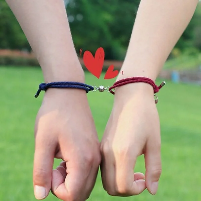 

2021 2Pcs Magnetic Attractive Handmade Bracelet Lover's Couple Charm Women Men Paired Friendship Adjustable Bracelet