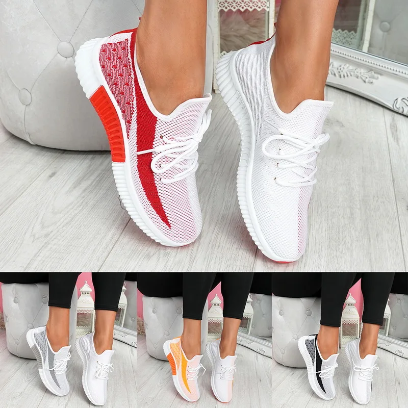 

2021 Women's Vulcanized Female Lace Up Mesh Sneakers Shoes Round Toe Casual Walking Shoes Mesh Flat Anti-slip Women Sneakers