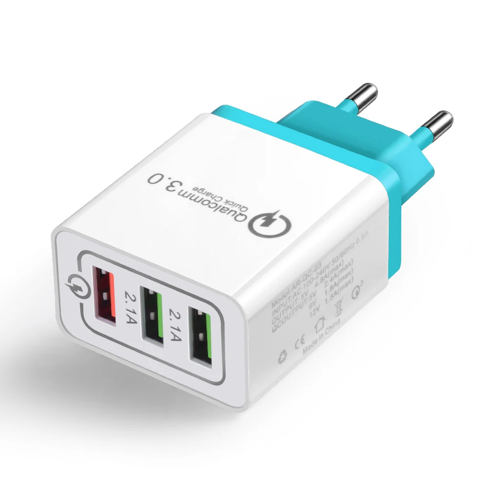 3 порта USB зарядное устройство Быстрая зарядка QC 3,0 Быстрая зарядка настенное зарядное устройство ЕС штекер Адаптер для Realme Q X2 5 Pro для huawei Honor V20 9X - Тип штекера: Blue Charger
