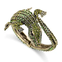 new fashion statement crocodile vintage bangle cuff bracelet antique gold plated rhinestone animal bracelet for women pulseira