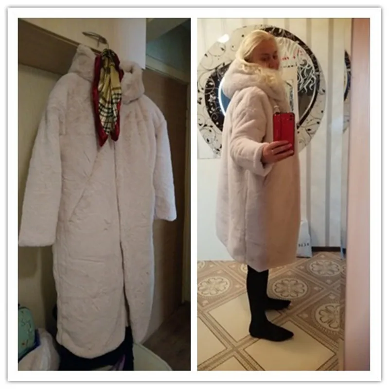 Winter Women Faux Rabbit Fur Coat Hooded Luxury Long Fur Coat Thick Warm Fluffy Jacket Plus Size Femme Plush OverCoat Teddy Coat