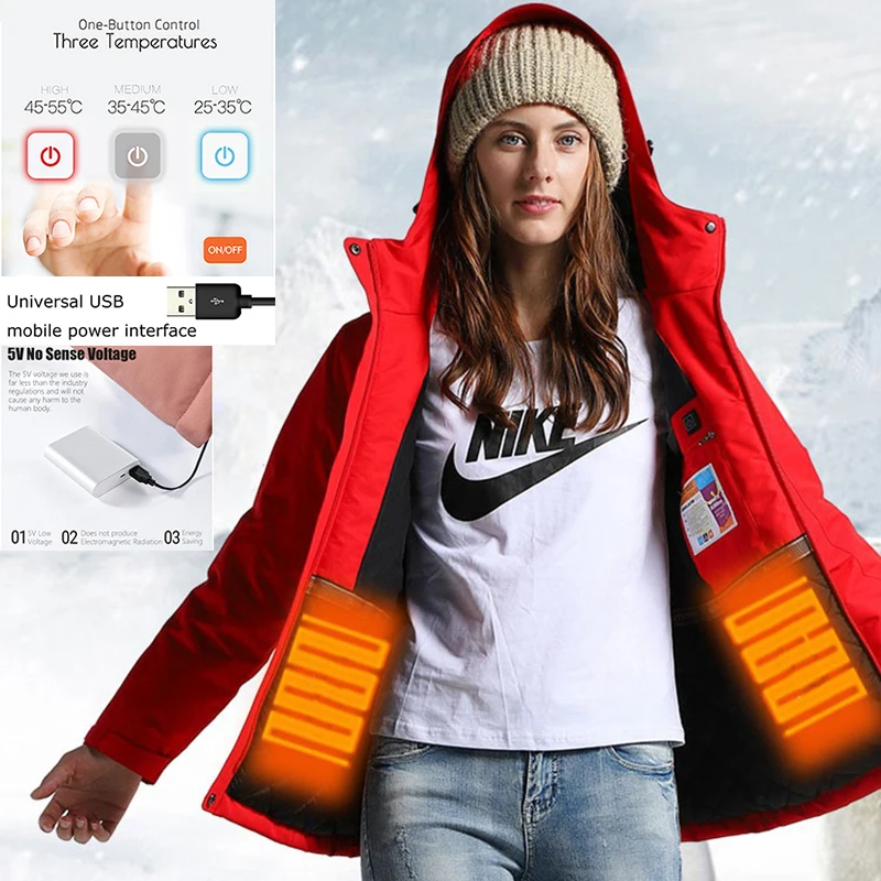 Лыжная куртка для мужчин и женщин зимняя теплая умная с подогревом через USB