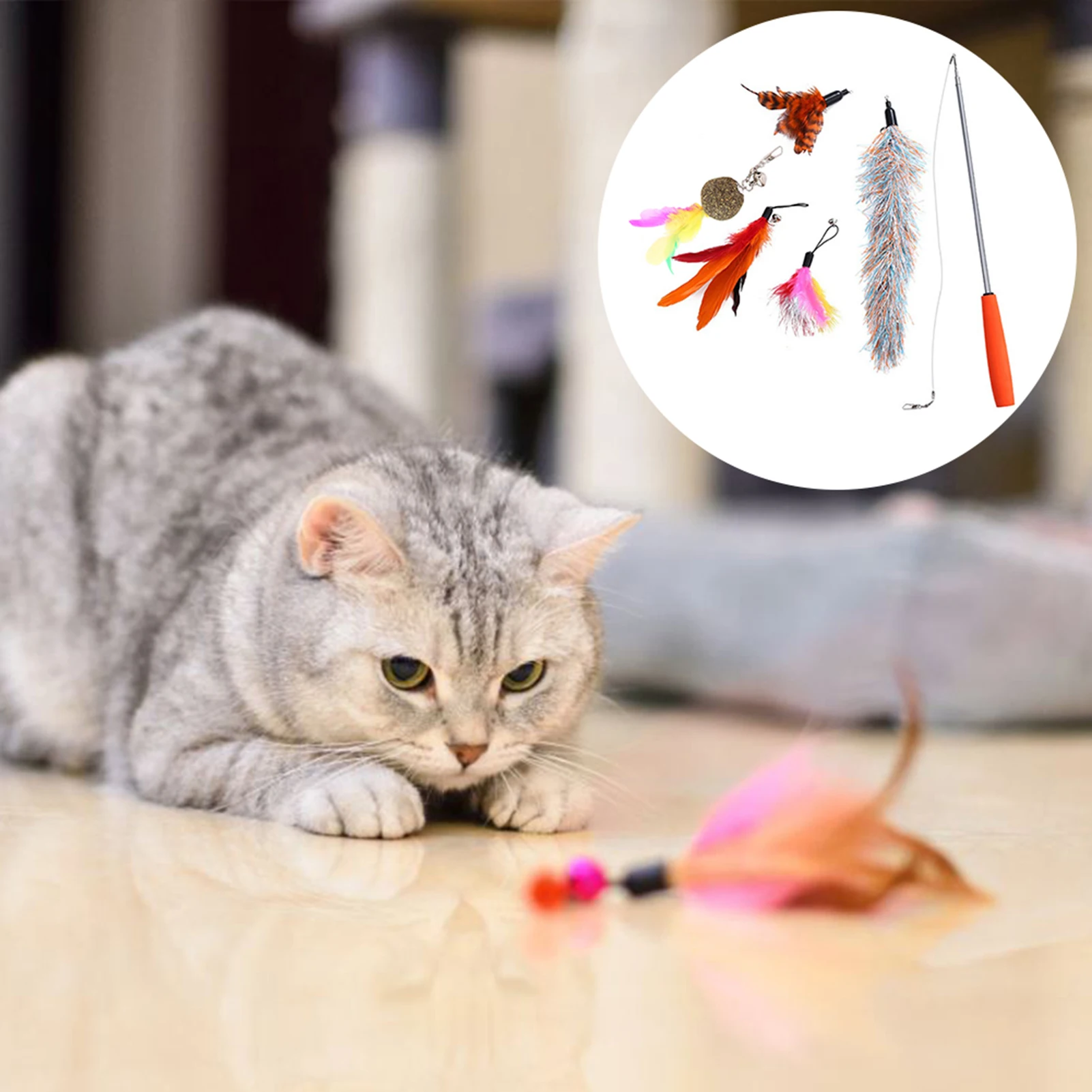 

Telescopic Cat Feather Toy with Replacement Head Cat Stick Toy Teeth Silvervine Cat Snacks Sticks Pet Supplies
