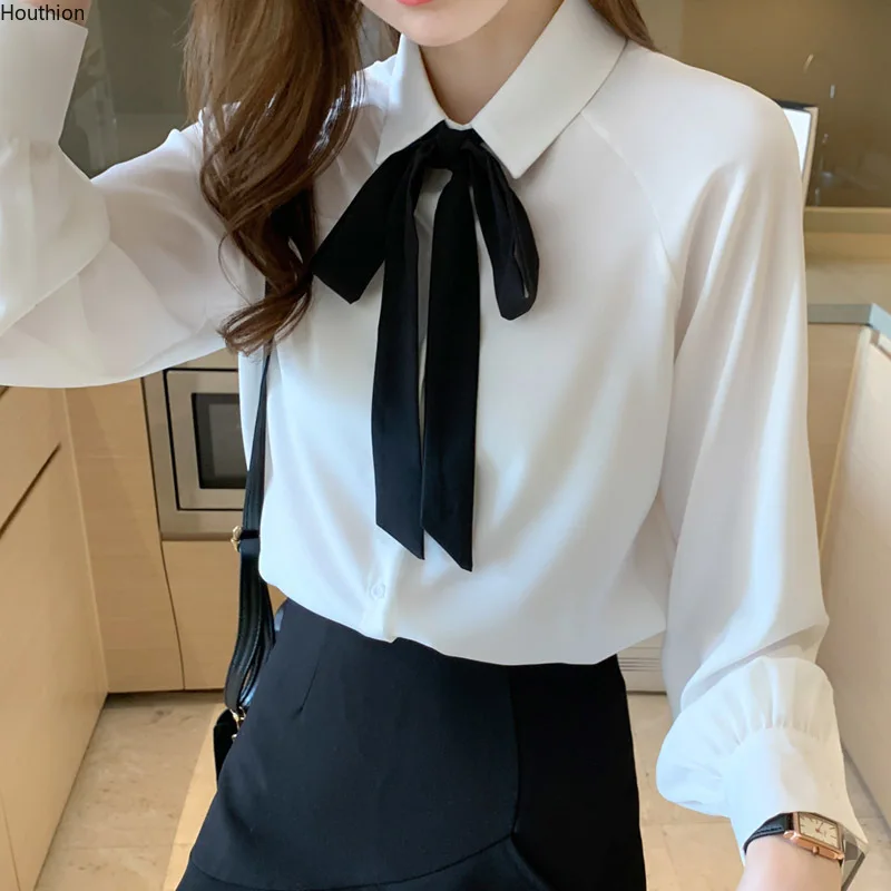 

Spring Autumn New Women's Blouses Polo Shirt Long Sleeve Tops Solid Color Blouse Streamers Girl Casual Fashion Lady Loose