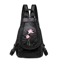 3 in 1 embroidery flowers leather backpacks for girls sac a dos vintage chest bag women soft leather backpacks high quality new