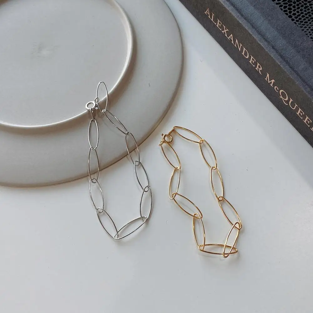 1 шт., тонкий серебристый открытый овальный браслет в стиле панк, 15,5 см + 3 см