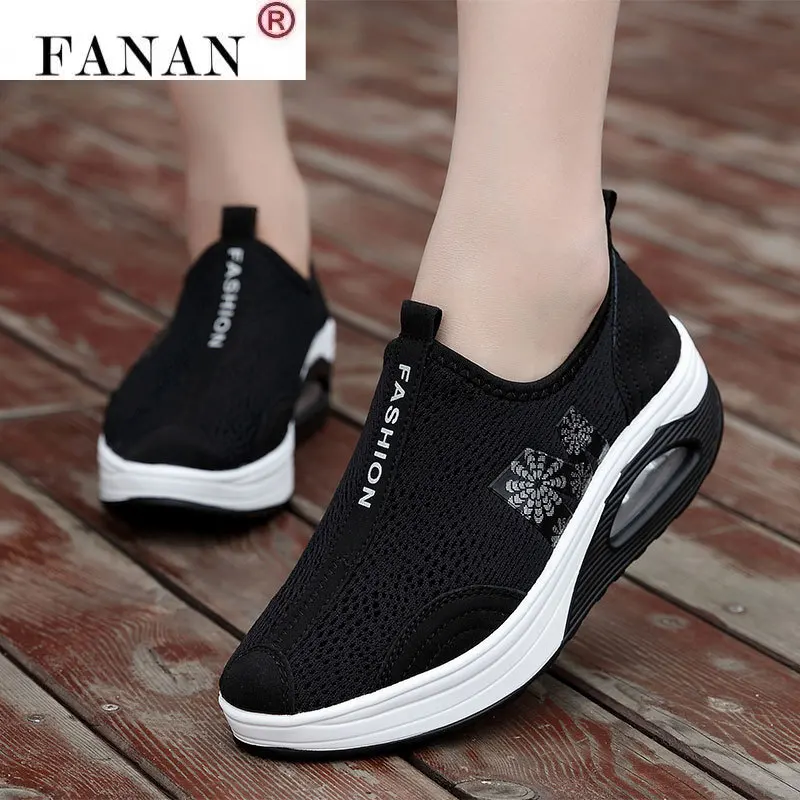 

FANAN Women Summer Height Increasing Casual Shoes Fashion Breathable Mesh Swing Wedges Platform Shoes Stability tenis feminino
