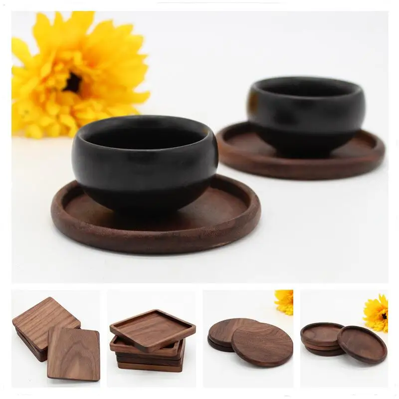 

Wooden Coasters Black Walnut Cup Mat Bowl Pad Coffee Tea Cup Mats Dinner Plates Kitchen Home Bar Tools LX8287
