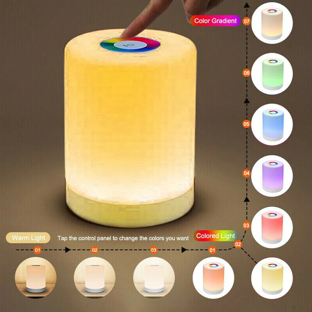 Dimmable LED Touch Night Light Rechargeable Smart Dimmer Bedside Table USB RGB Lamp for Kids Baby Bedroom | Лампы и освещение