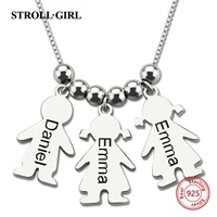 strollgirl new 925 sterling silver chain custom engraved kids name 3 children pendant necklace for women moms jewelry gifts