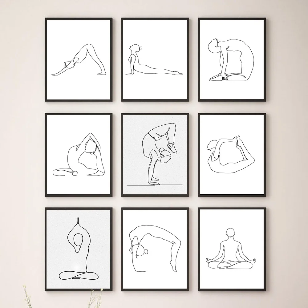 

Black And White Lines Yoga Body Canvas Painting Modern Minimalist Wall Art Poster And Pictures Home Decor Living Room Bedroom