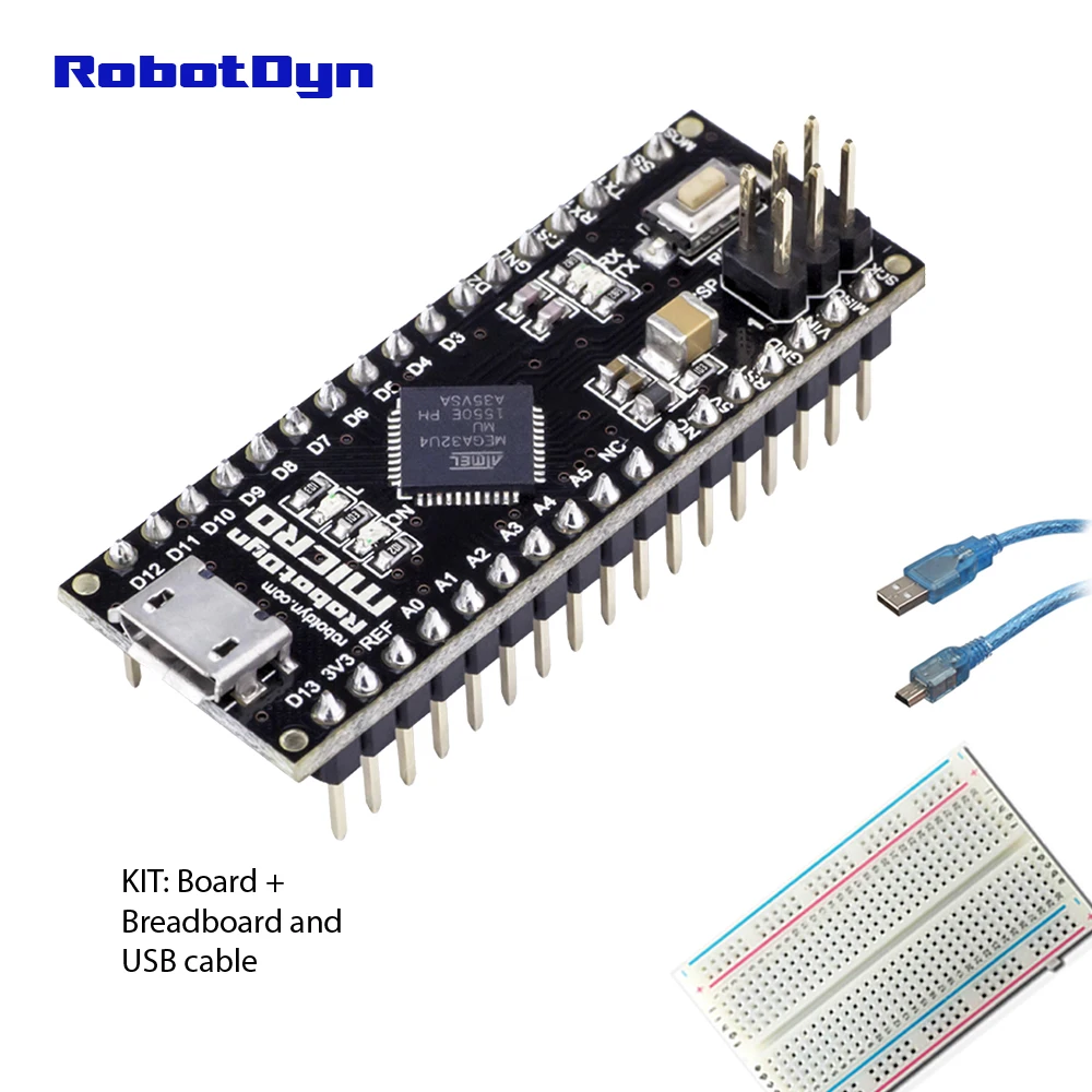 Micro ATmega32U4 (5 В 16 МГц). Спаянные штифты. Совместимость с Arduino и Leonardo|Интегральные