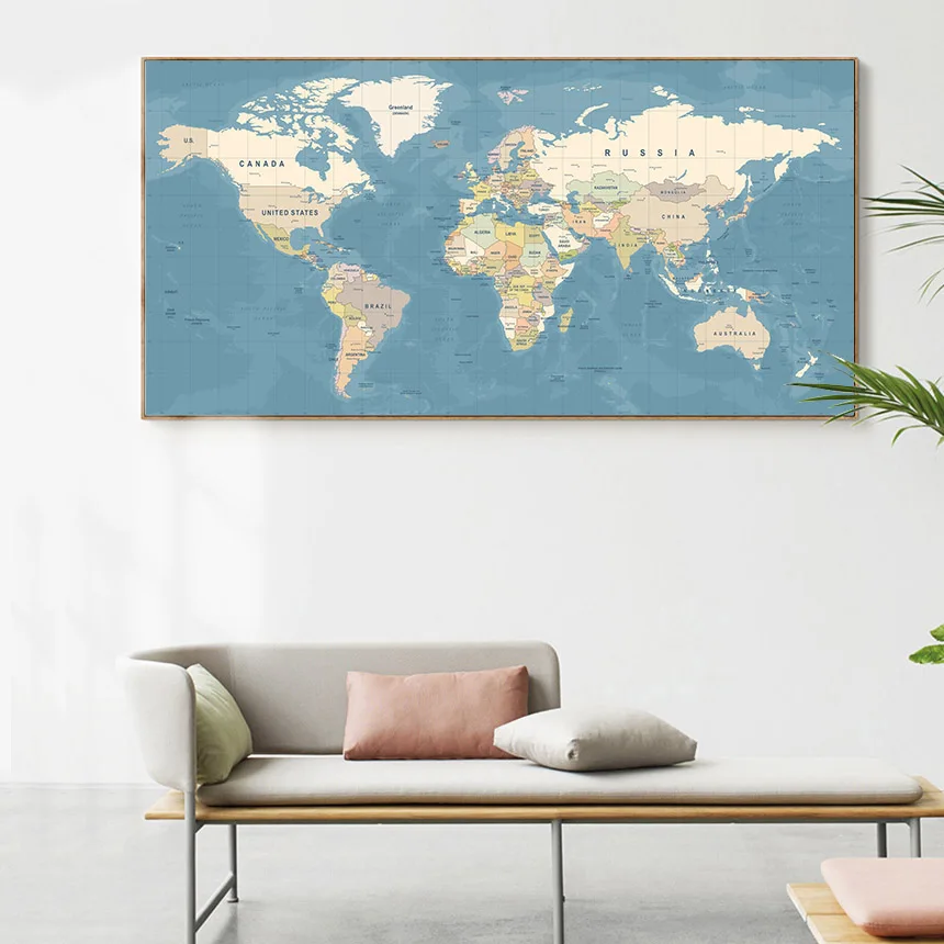 Карта мира декоративная картина на холсте ВИНТАЖНЫЙ ПЛАКАТ Скандинавская