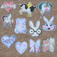 unicorn cat rabbit bear heart shaped fluff sequins icon embroidery applique patch for clothes diy iron on badges on the backpack