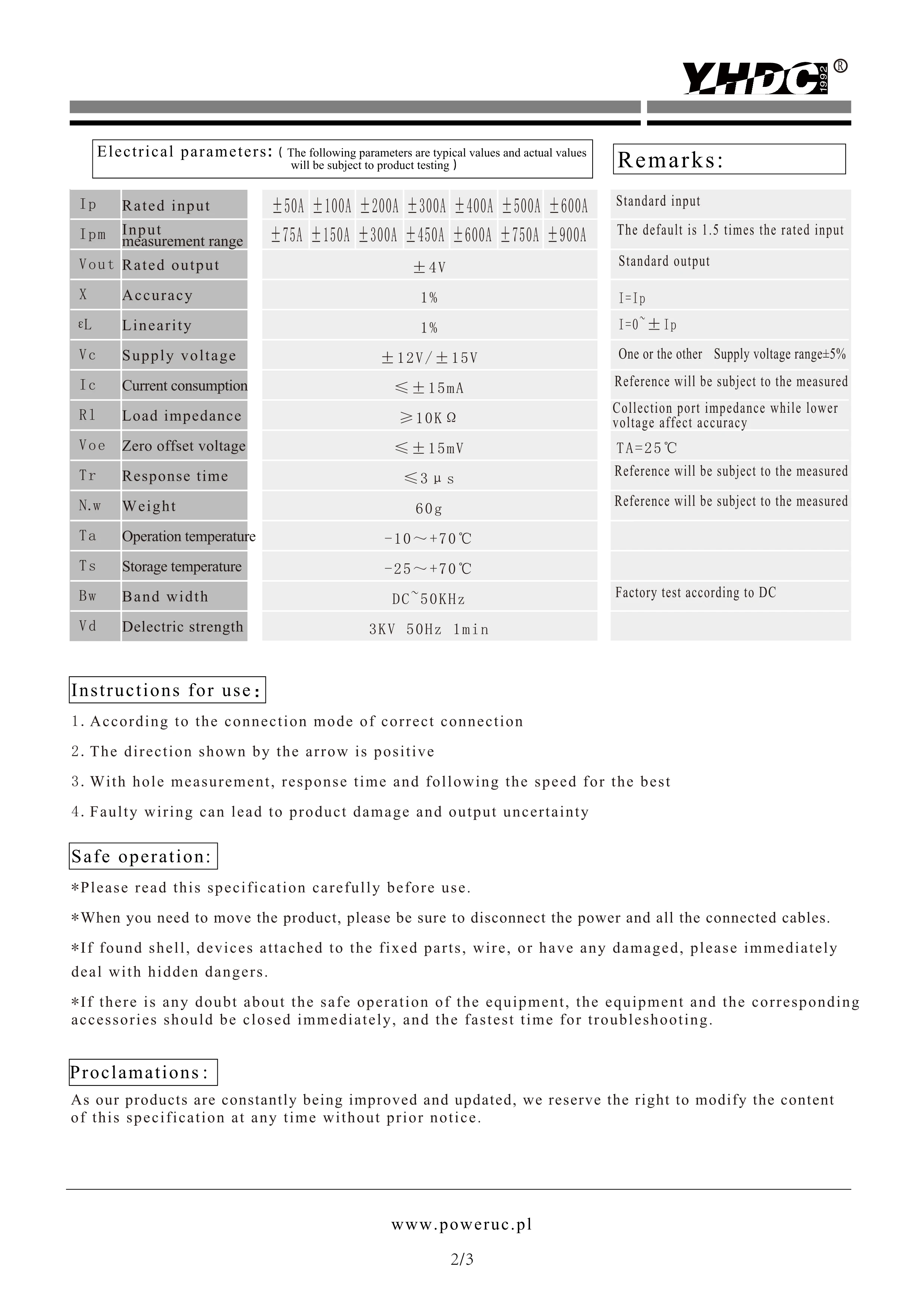 YHDC HK2010 600A/4В 1% Холла открытых систем разомкнутой цепи датчика тока пластинчатого