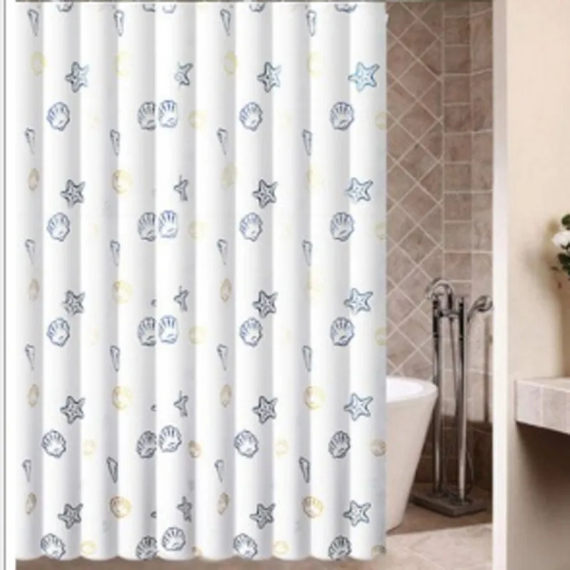 

White Shower Curtains for Bathroom Ocean World Print Thick Polyester Fabric Waterproof Grommet Top Farmhouse Curtain with Plumb