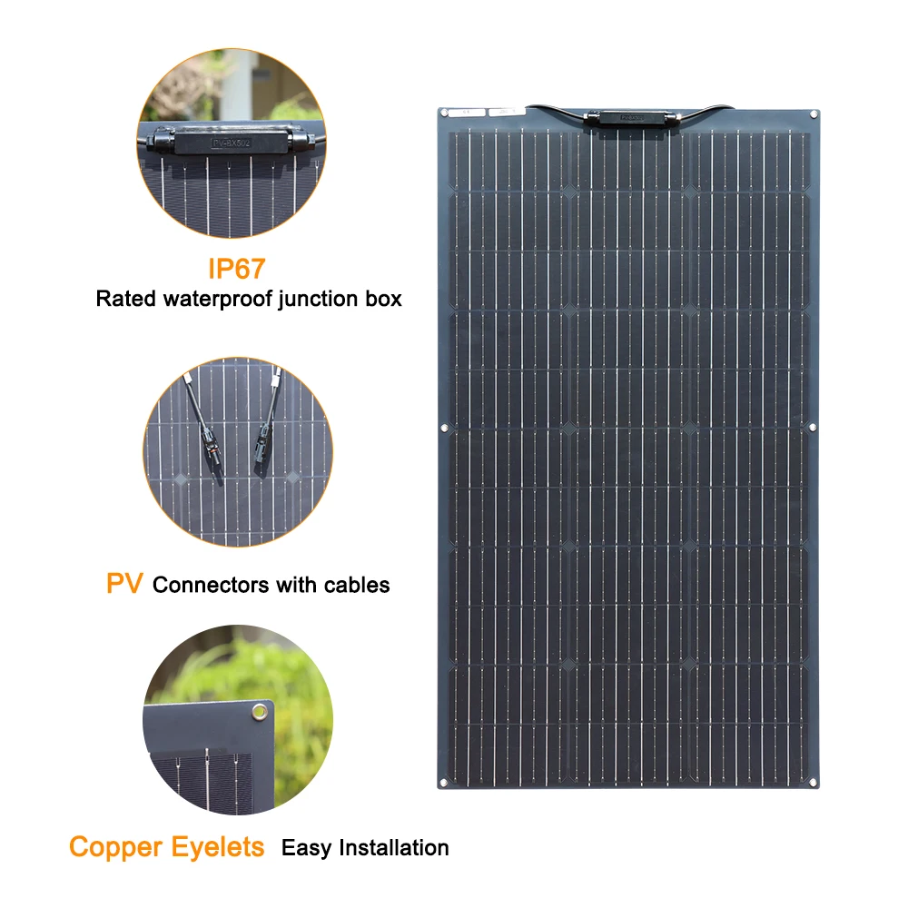 Harga Panel Surya 300W 12V Kit Pengisi Daya Baterai Surya Monokristal Efisiensi Tinggi Modul Daya PV Untuk Mobil Perahu Kabin Atap Berkemah