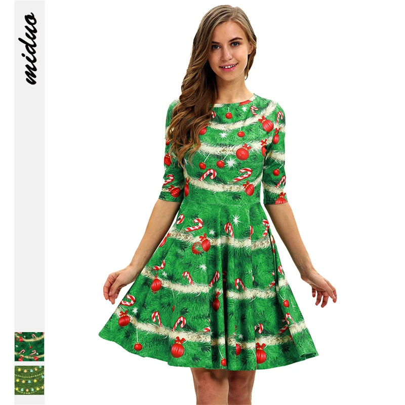 

Christmas Clothing For Women Santa Claus Christmas Tree Sexy Dress For Winter Holiday Present Streetwear Green Red Long Sleeves