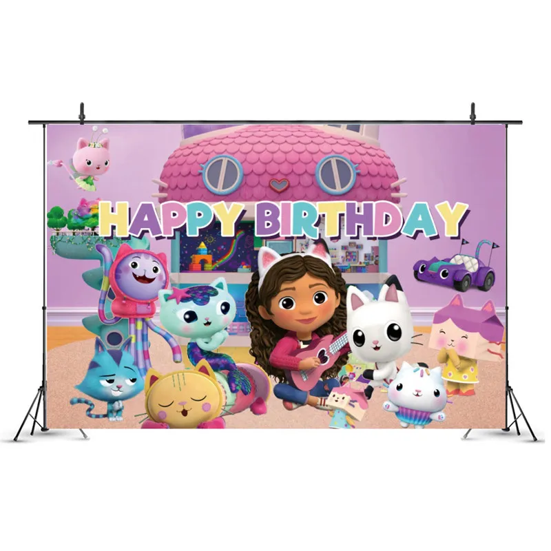 gabby dollhouse photo backdrop kid baby shower cat happy birthday party girls photography background banner decoration supplies free global shipping