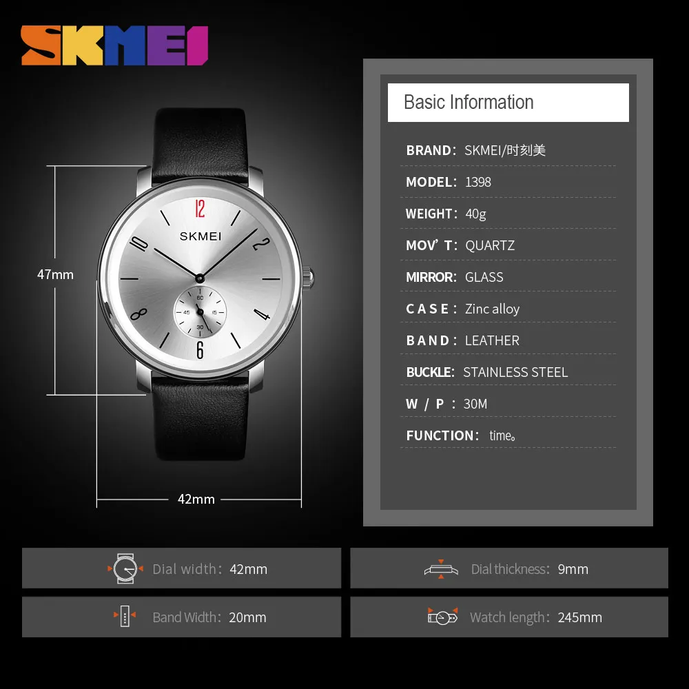

SKMEI Fashion Couple Quartz Watch Casual Ladies Men Watch 30M Waterproof Luxury Leather Strap Wristwatch Relogio Feminino 1398