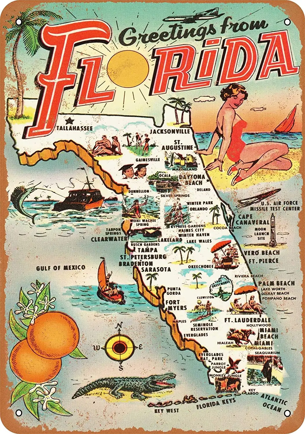 

Vintage Retro Collectible tin Sign - 1954 Greetings from Florida -Wall Decoration Poster Home bar Restaurant Garage Cafe Art