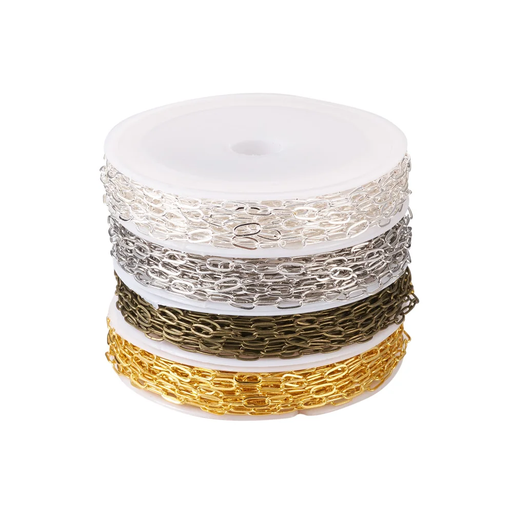 20m Brass Cable Chains Flat Oval Paperclip Necklace Chain Links For DIY Handmade Necklace Bracelet Jewelry Making Findings