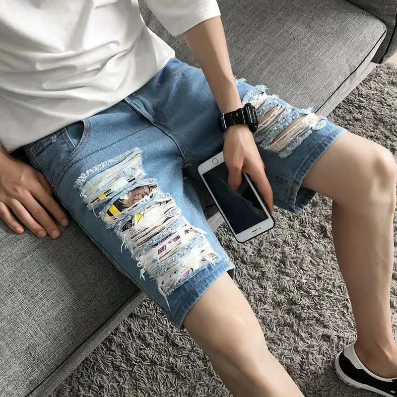 

Loose Casual Denim Shorts Plus Size 2019 Mens New Summer Hiphop Keen Length Frayed Ripped Jeans Shorts Plus Size