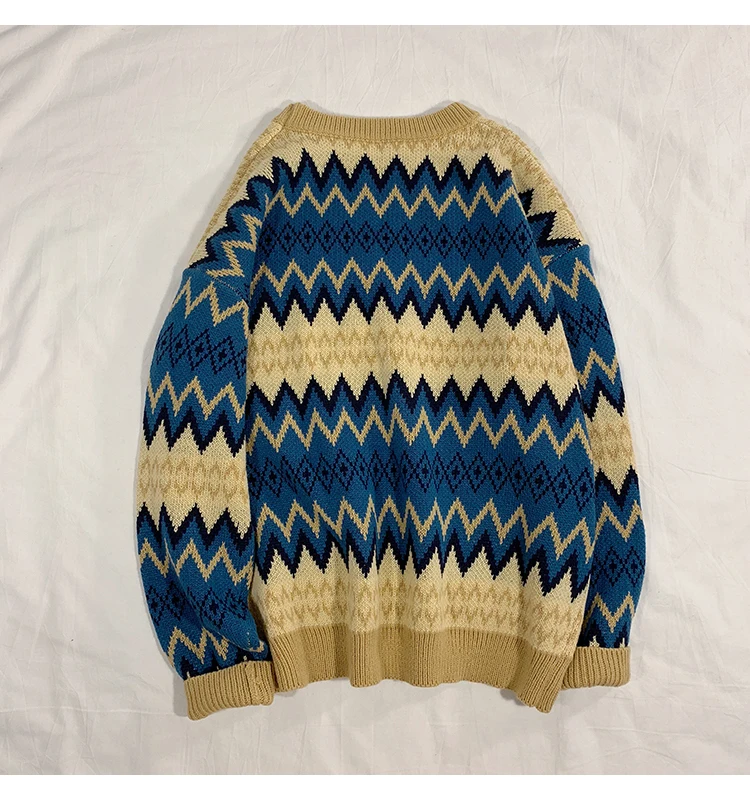 Sweater Men's Warm Fashion Contrast Color Casual Retro O-neck Knit Pullover Men Loose Knitting Sweaters Male Sweter Clothes