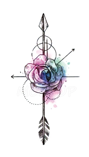 Временная наклейка на татуировку с розовым цветком и буквенным принтом Красный