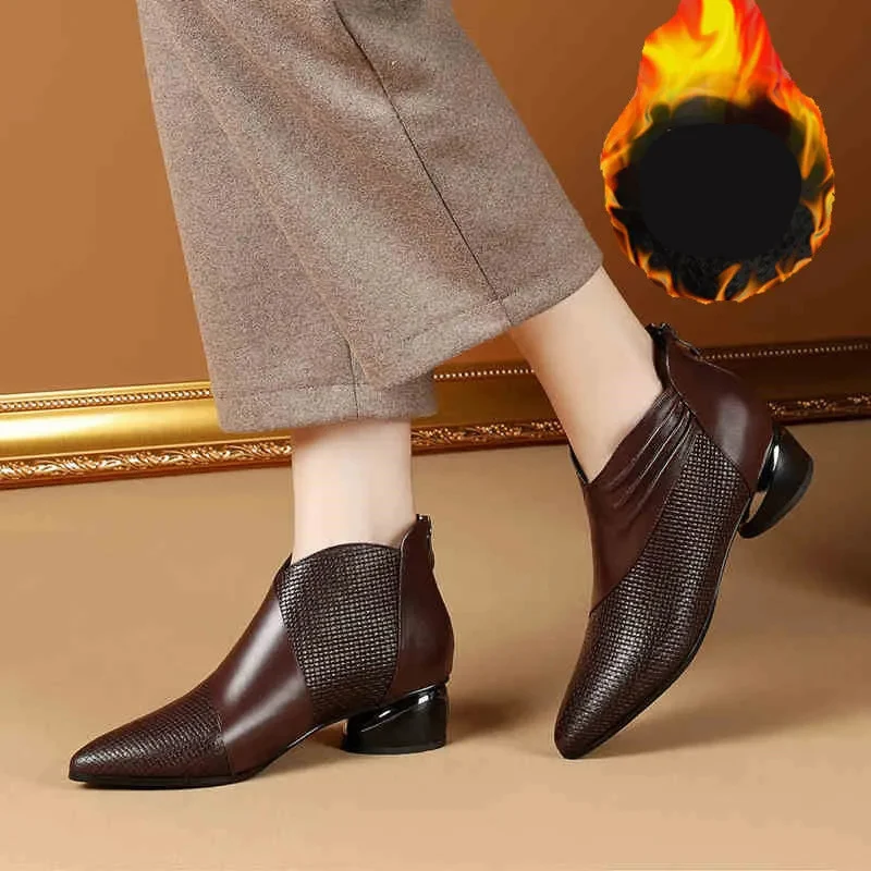 

British Chelsea Ankle Boots Mid Thick Heel Female Shoes Soft Leather Wedge Women Shoes 2021 Autumn Winter Women's Trend Booties